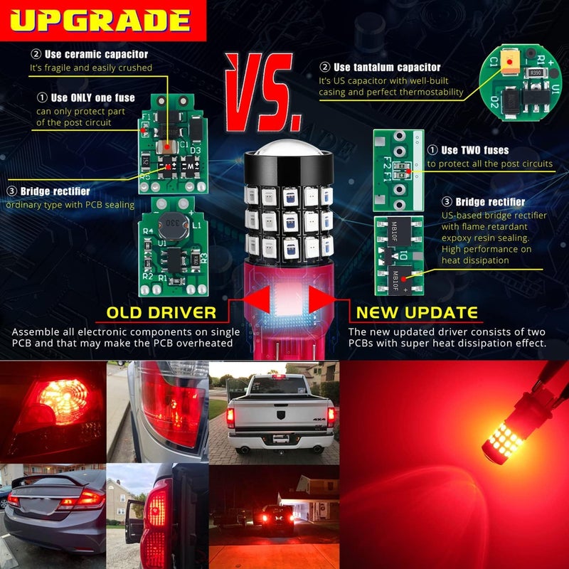 Alla Lighting Upgraded T20 7440 7443 LED Strobe Brake Lights Bulbs, Red Flashing Stop Lamps, W21W 7440LL 7443LL Strobe LED Taillights Replacement for Cars, Trucks, SUVs, Vans - Image 4